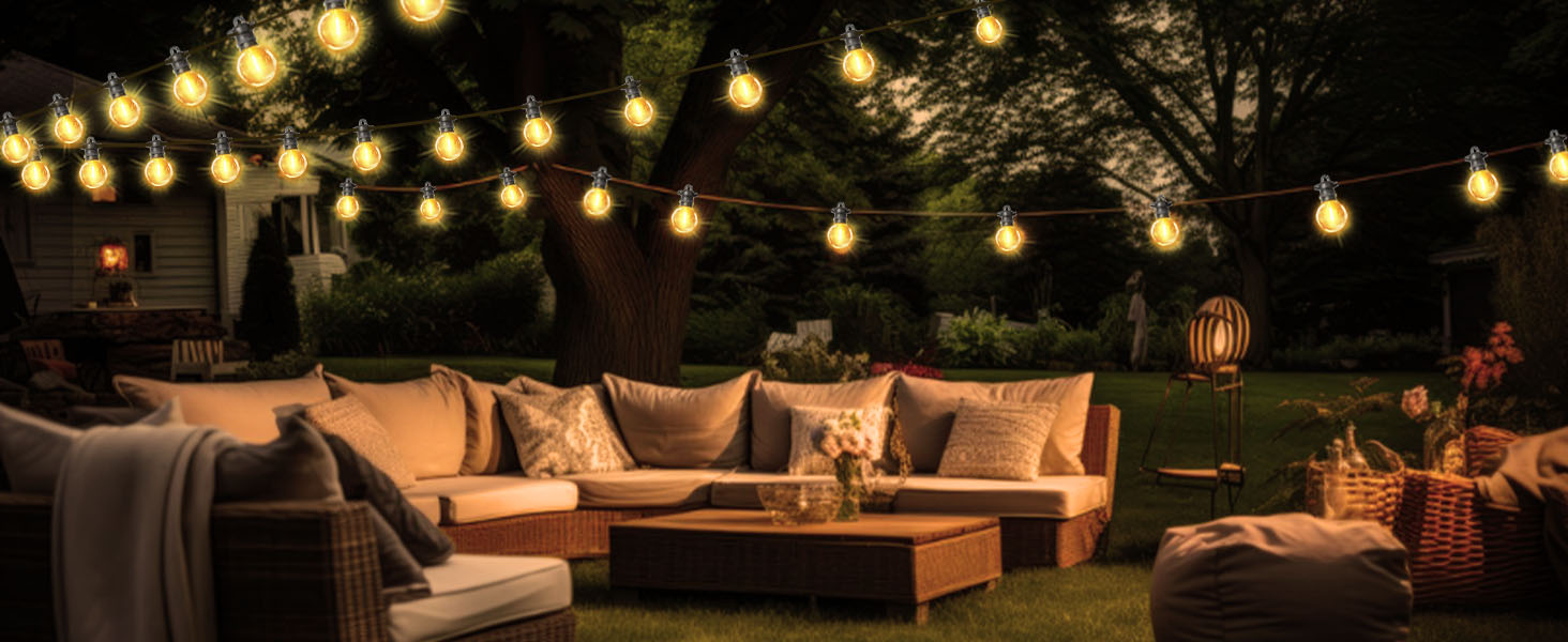 LED гірлянда для зовнішнього використання, G40 лампочки, ABS пластик, сонячна, вологостійка, для романтичного декору саду та балкону (24V, 20M, 33 лампочки)