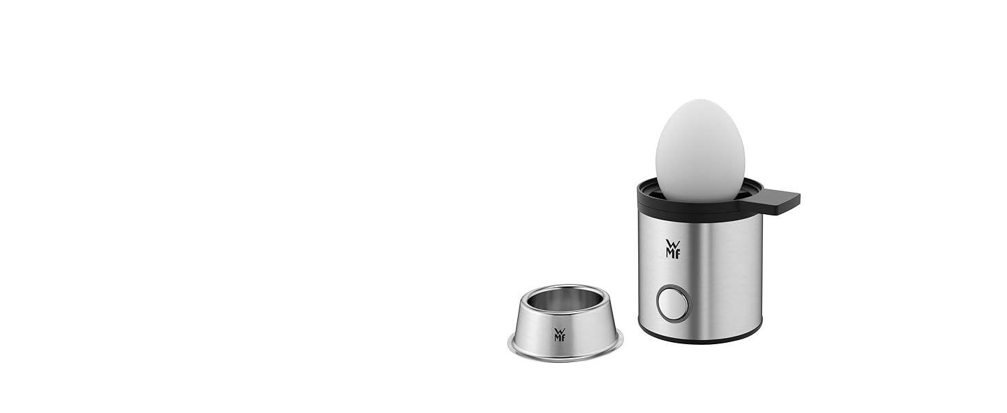 Електричний яйцеварник WMF Stelio, нержавіюча сталь, 1-7 яєць, 380 Вт, регулювання ступенів нагріву, функція підтримання тепла, мірний стакан з викруткою для яєць