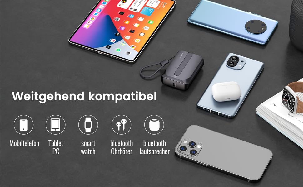 Кабелі, світлодіод, сумісний з iPhone, Samsung, Huawei, iPad, Switch, 10000mAh, USB-C, 2