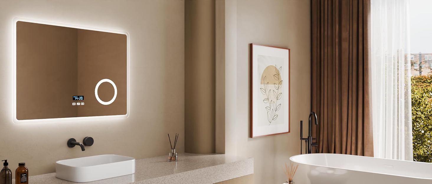 Дзеркало для ванної кімнати S'AFIELINA з підсвічуванням 60x120 см, 3x збільшення, сенсорне керування, IP44, 6500K, холодний білий світ