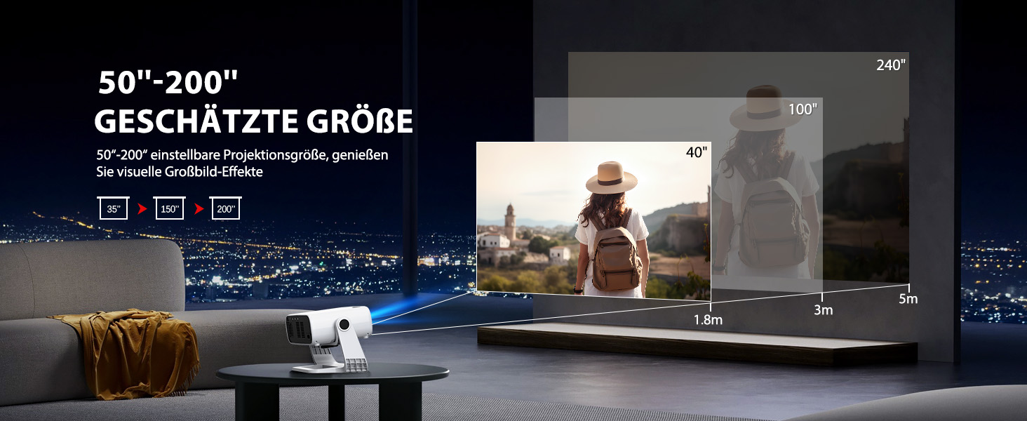 Розумний проєктор Beamer 4K Full HD 1080P, 25000 люмен, Android 11, WiFi 6, BT 5.2, поворотний штатив 120°, для iOS/Android/Laptops, сірий