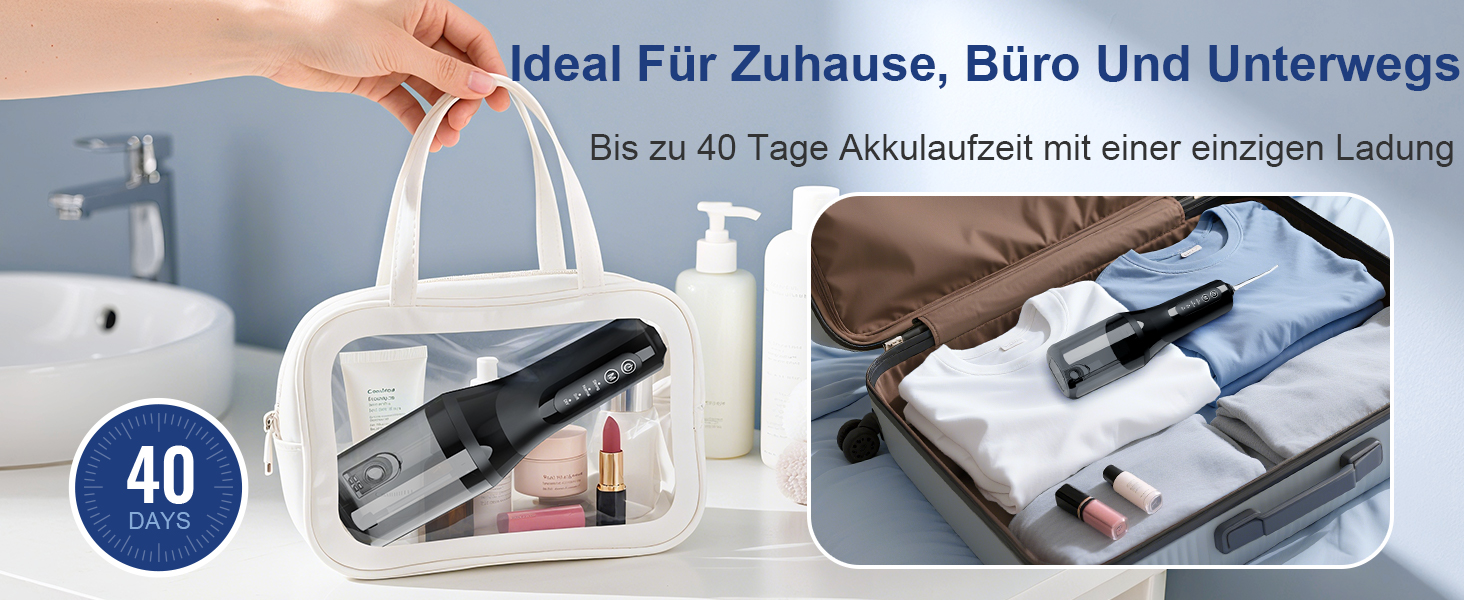 Електрична ірigator для порожнини рота Munddusche: покращена модель 2025, 260 мл резервуар, IPX7 водонепроникність, 5 насадок, 4 режими, для подорожей та дому. Чорний