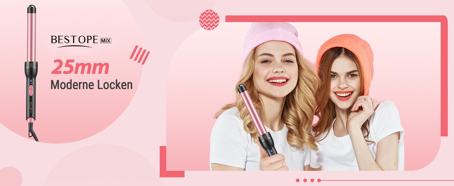 Набір для завивки та випрямлення волосся BESTOPE MIX 5-в-1 з насадками для великих та маленьких локонів, 10-32 мм, швидкий нагрів, 2 температурні режими, рожевий