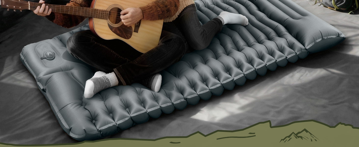 Надувний кемпінговий килимок Yuzonc Isomatte з вбудованим насосом та подушкою, компактний легкий матрац для походу та пляжу (Сірий)