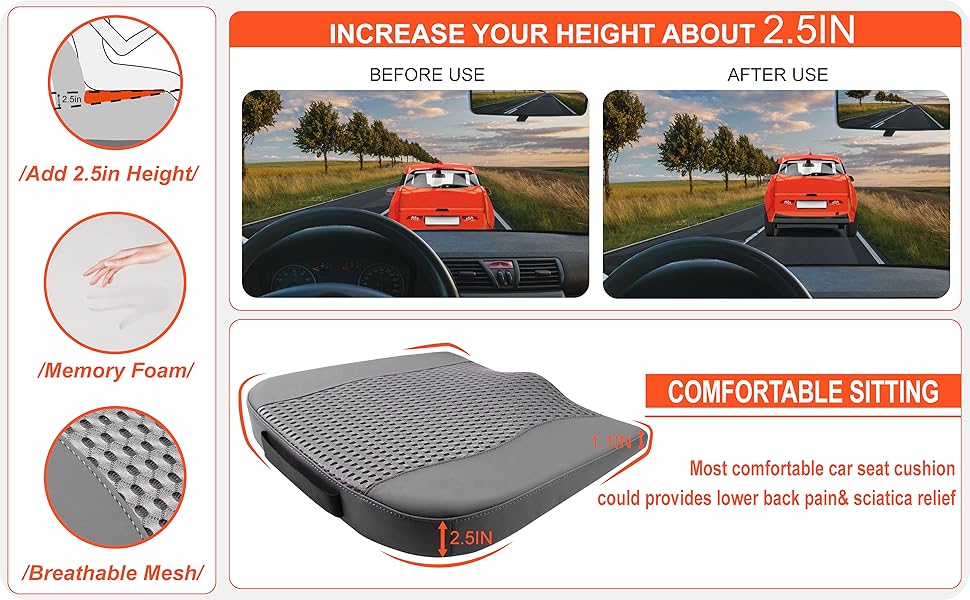 Автомобільна подушка Lofty Aim з Memory Foam для водія: підтримка спини, зняття болю при ішіасі, дихаючий чохол з PU-шкіри (сірий)