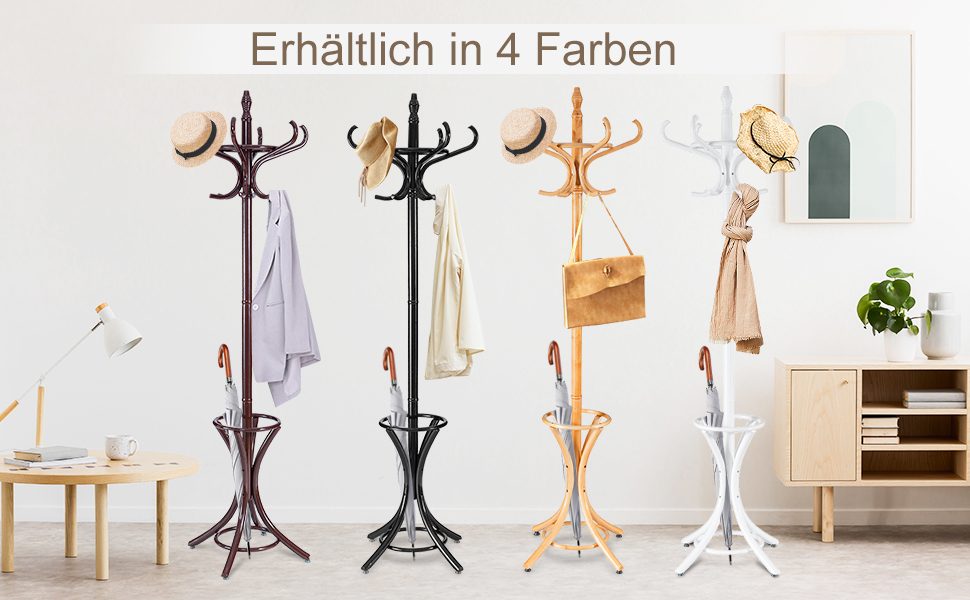 Стойка для одягу GIANTEX з підставкою для парасольки, дерев'яна, 12 гачків, для прихожей/вітальні (чорна)