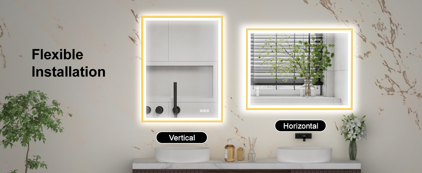 Круглий LED дзеркало для ванної кімнати Furduzz з підсвічуванням, 700 мм, настінний, сенсорний вимикач, регулювання яскравості, 3 кольори, проти запотівання, інтелектуальна пам'ять (модель 2, золота рамка, 70 x 50 см)