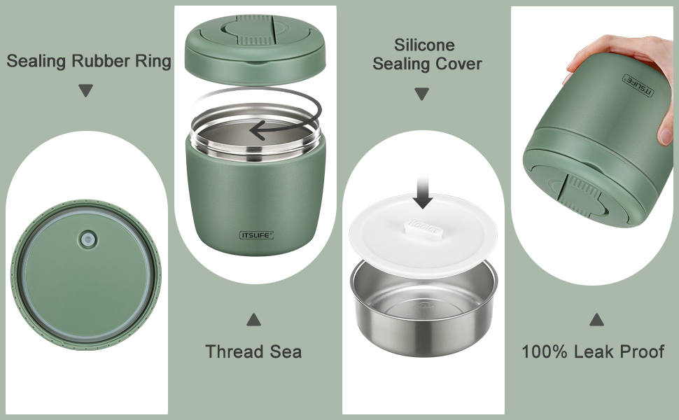 Термоконтейнер для їжі Itslife 970 мл, термоконтейнер з кришкою, з нержавіючої сталі з ложкою, термотермос для їжі, термоланчбокс для супів, дитячого харчування, каші (зелений)
