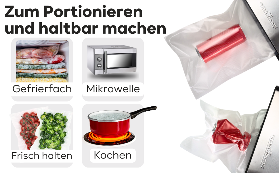 ProfiCook PC-VK 1080 Вакуумний пакувальник з 18 пакетами для Sous Vide та вакуумного приготування, нержавіюча сталь