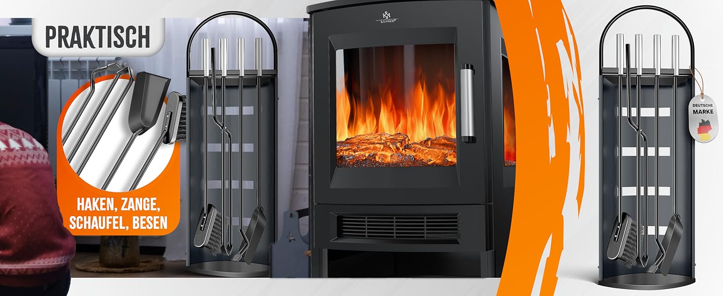 Набір для каміну KESSER® 5 предметів | Сучасний дизайн, з покриттям, з нержавіючої сталі, антрацит