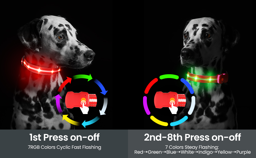 Нашийник для собак, що світиться, перезаряджається, нашийник для собак, що світиться, змінює колір 7 RGB, регульований, водонепроникний (L, чорний)