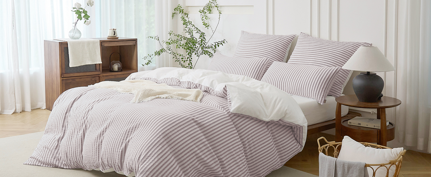 Набір постільної білизни SOULFUL 200x200, бавовна, смугастий дизайн, джинсовий колір, преміум-якість, сертифікат Öko-Tex 100, 3 шт. (200x200, 2x80x80)