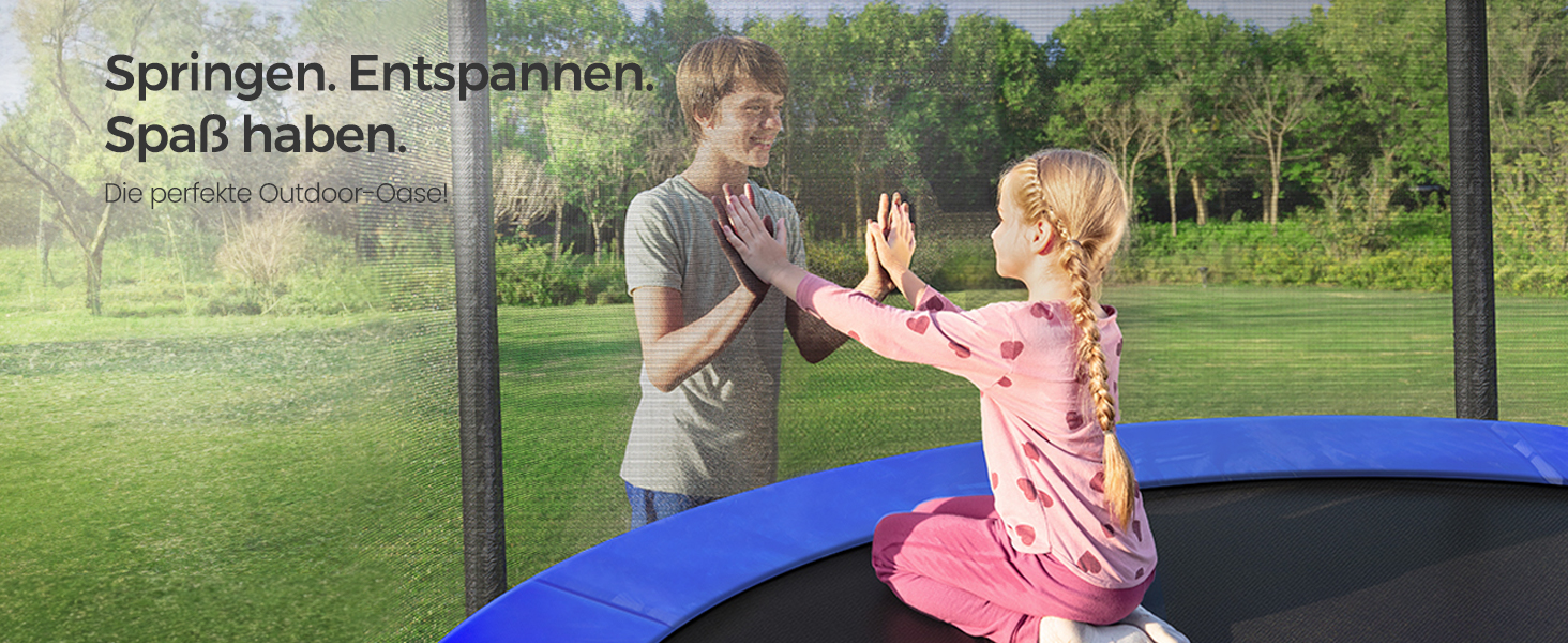 Батут SONGMICS садовий Ø305 см з захисною сіткою, драбиною та м'якими стійками, блакитний