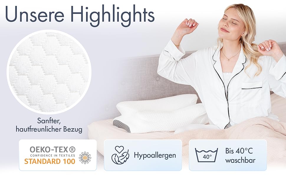 Ортопедична подушка Knoop Home & Living® з піною з пам'яті ефекту - для підтримки шиї та зняття болю - ідеально підходить для тих, хто спить на боці та на спині - знімний чохол