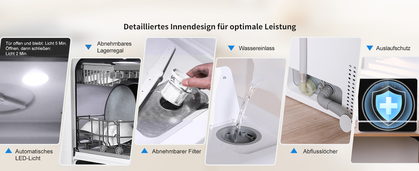 Міні посудомийна машина BLITZHOME з сенсорним керуванням, 9 програм, портативна для кемпінгу, 5.2L, з/без підключення до води, сушка, відкладений старт