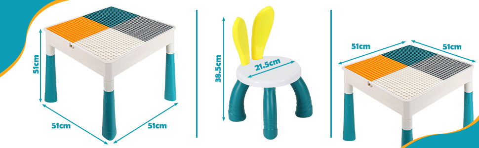 Дитячий стіл з 2 стільцями, ігровий стіл для дітей з 251 кубиком, багатофункціональний стіл для активностей від 2 років з місцем для зберігання, творчий стіл для конструювання з набором кубиків
