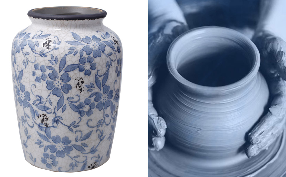 Ваза керамічна Blau-Weiße Chinoiserie, розписна, вінтажна для декору вітальні, їдальні та полиці – декор в стилі прованс