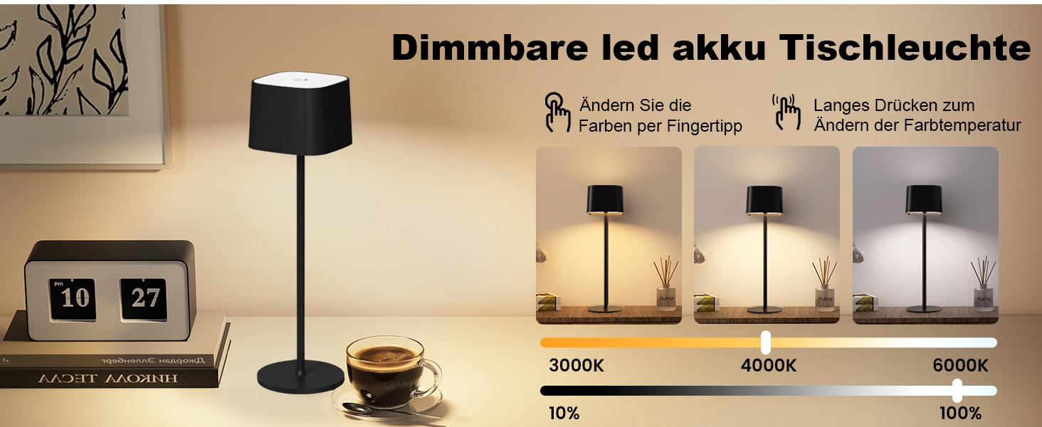 LED настільна лампа бездротова акумуляторна з сенсорним керуванням, диммуванням, USB-C зарядка, 5600mAh, 2 шт.
