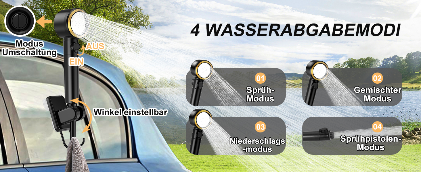 Портативна душова кабіна WADEO з насосом, 8000mAh, LED-дисплей, для кемпінгу та подорожей