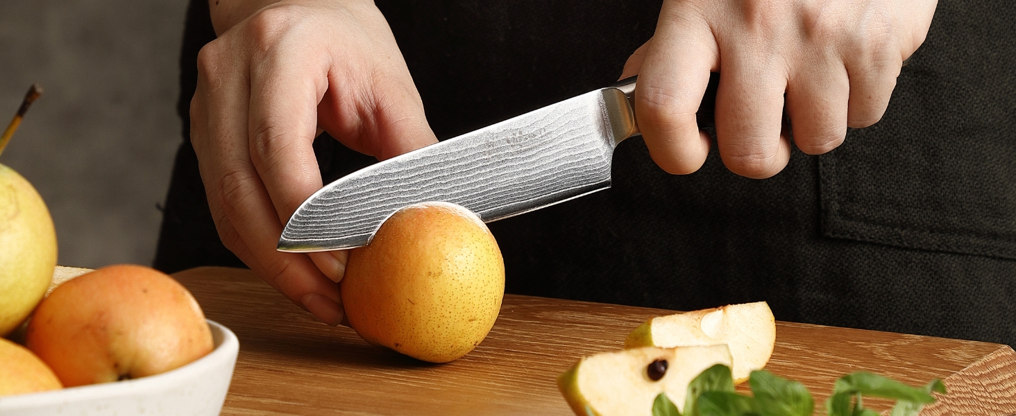 Ніж кухонний Wakoli Mikata Damast 17 см з лезом з дамаської сталі та ручкою Micarta (Сантоку)