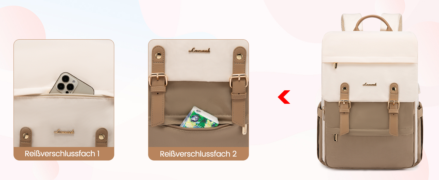 Жіночий рюкзак LOVEVOOK 15.6 дюймів: водонепроникний, для ноутбука, універсальний, для роботи, навчання, подорожей, бежевий/коричневий