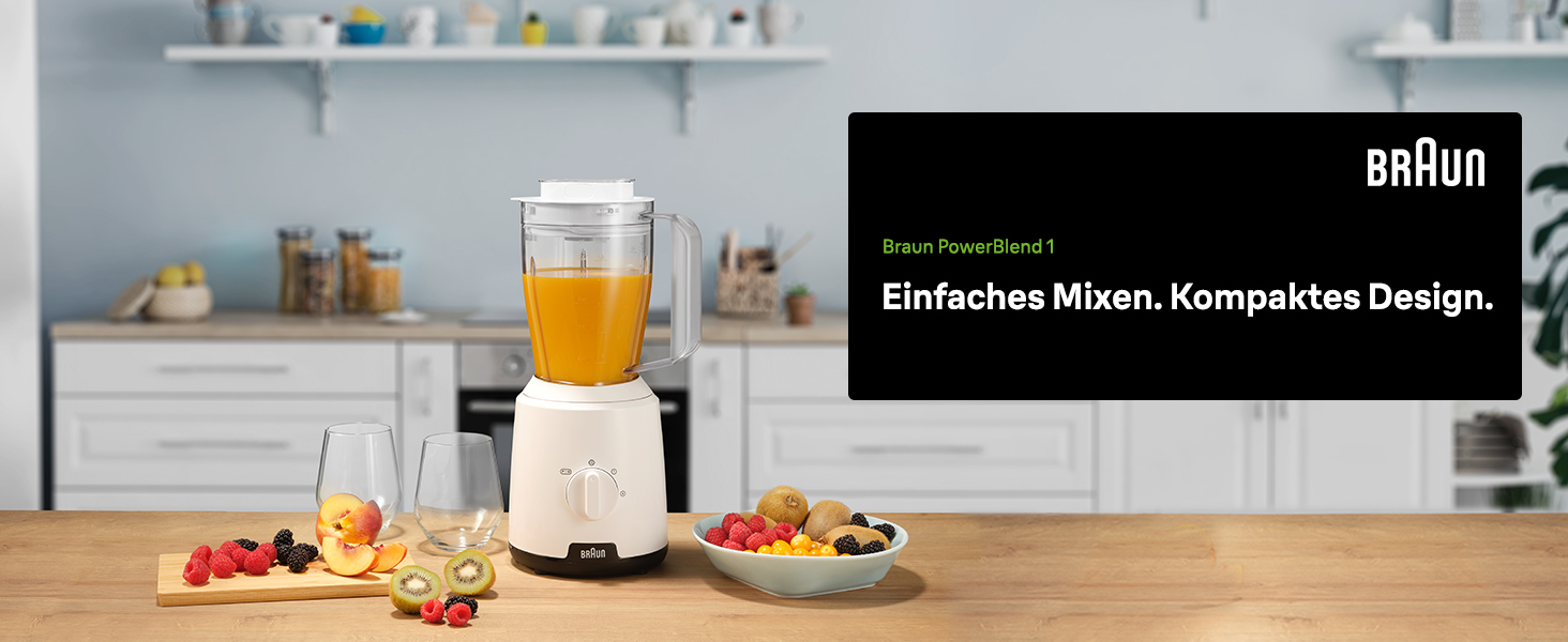 Блендер стаціонарний Braun PowerBlend 1 JB1050WH 600 Вт, 1.5 л, білий - для смузі, подрібнення льоду та приготування пюре