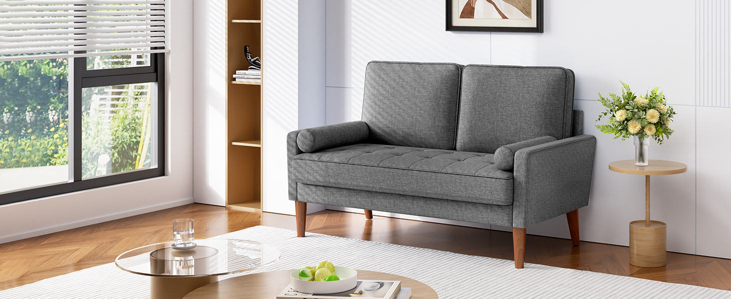 Диван Vesgantti 2-місний, 121 см, сучасний, з 2 подушками, сірий, для вітальні/квартири/офісу