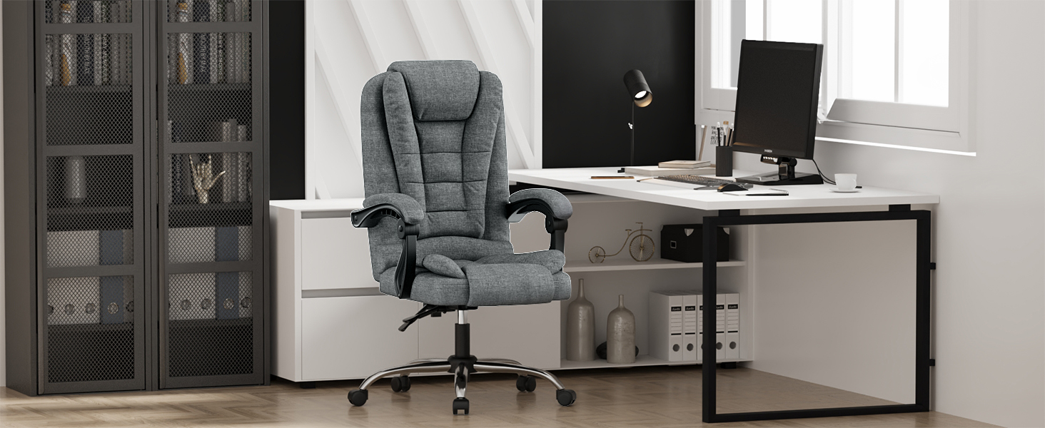 Офісний крісло Rattantree з підніжкою, ергономічний крісло для комп'ютера, PC крісло з м'якими підлокітниками та регулюванням нахилу, регульована висота, крісло для керівника, оббивка з тканини (темно-сірий, без підніжки)