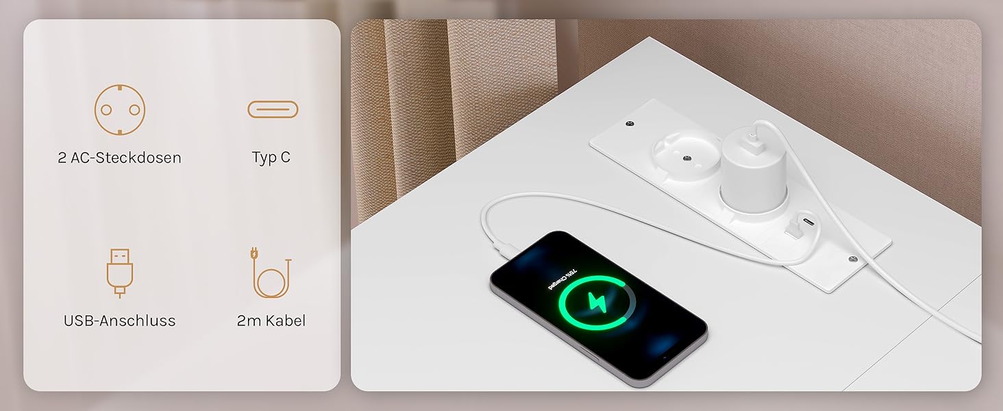 Кутовий стіл WOLTU білий з USB-роз'ємами (A/C) 120x80x75 см - стіл для комп'ютера з полицею та підключенням до електромережі, металевий каркас