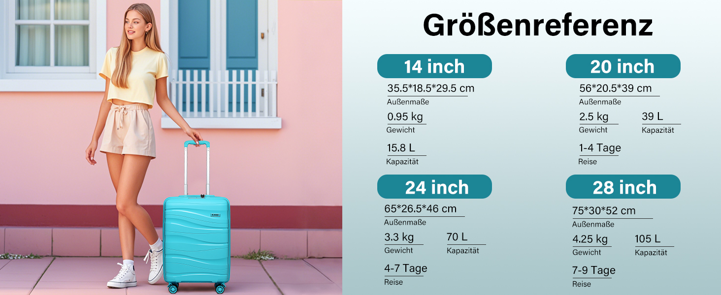 KONO середній валіза 65см з поліпропілену з TSA замком, 65x46x26.5см (кремово-білий)