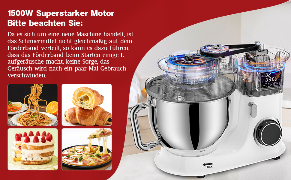 Кухонна машина 1500W 8L з 6 швидкостями, функцією ферментації та LCD-дисплеєм (біла)