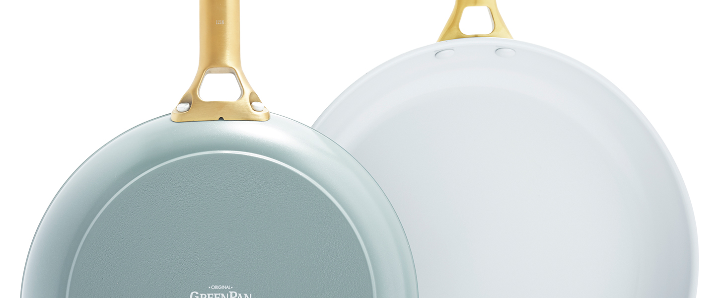 Каструля GreenPan Padova Reserve з нержавіючої сталі з антипригарним покриттям Hartelox, 18 см, 2 л, з кришкою з термостійкого скла, без PFAS, для індукційних плит, з золотим ручками, придатна для миття в посудомийній машині та випікання, колір Димчастий блакитний