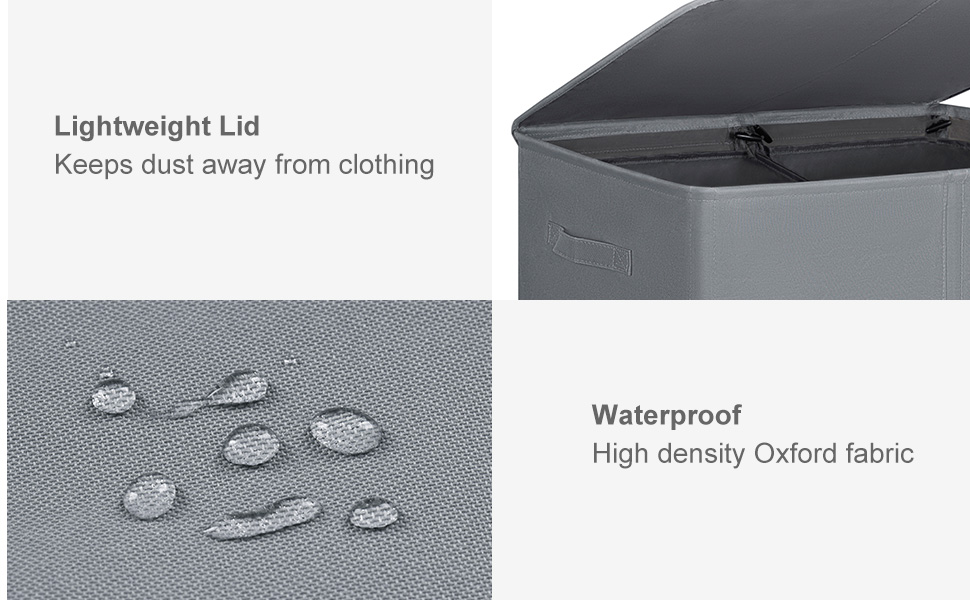 WOWLIVE Подвійний кошик для білизни з кришкою, великий, складний, 2 секції з ручками, сірий+чорний (154л)