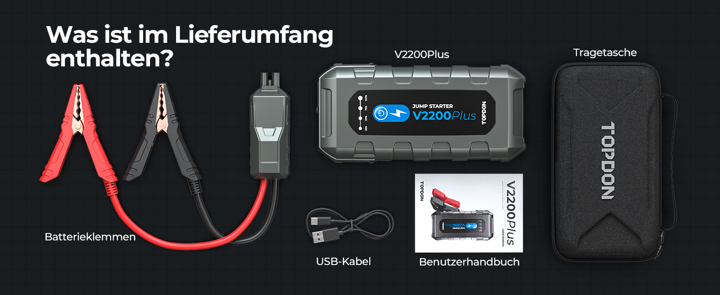 TOPDON JS3000 Powerbank для запуску двигуна, 12V, 24000mAh, 2200A, для бензинових (9.0L) та дизельних (7.0L) двигунів, з EVA-чохлом