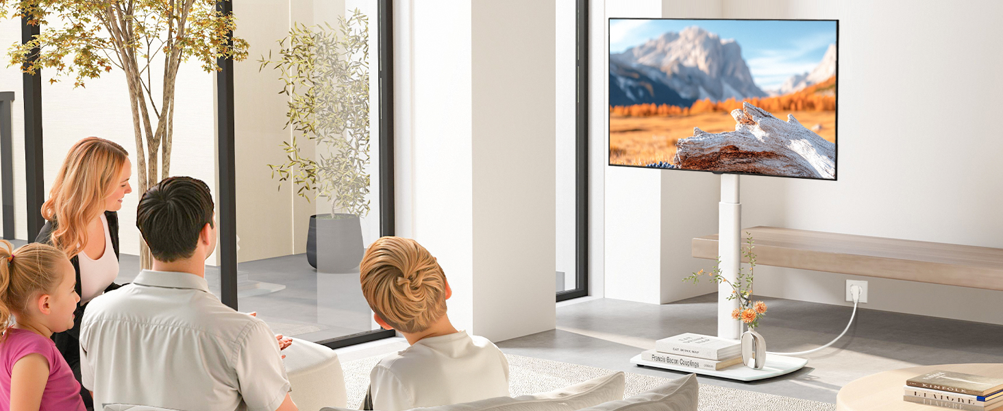 Підставка для телевізора біла, на підлогу, для 32-65 дюймів, до 35 кг, регульована висота, поворотна, VESA 400x400 мм