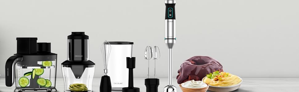 Блендер Cecotec Stabmixer Power TitanBlack 1500 XL Cream - 1500 Вт, CrossBlades, XL-фут, захист від бризок, 8 аксесуарів