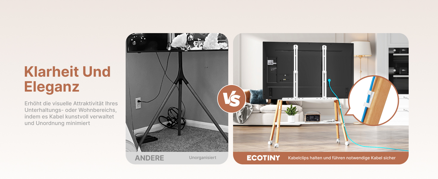 Підставка для телевізора ECOTINY на колесах для 49-75 дюймів, до 40 кг, біла
