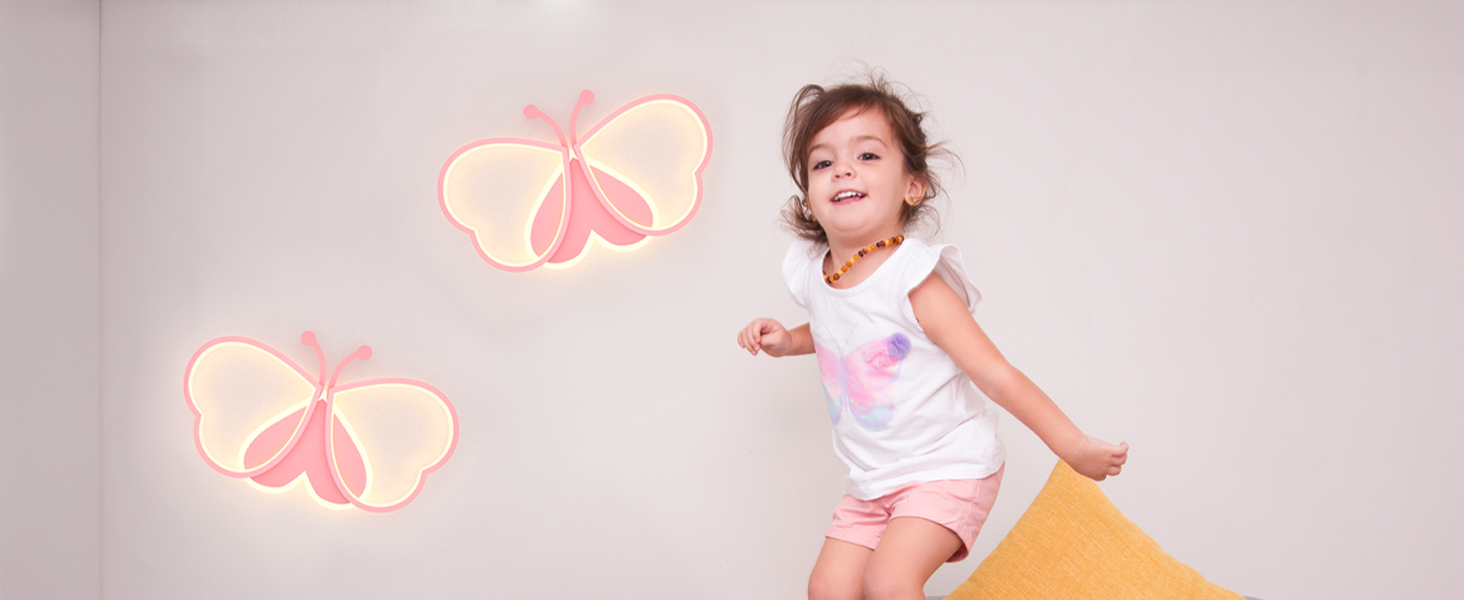 Дитячий стельовий світильник LUOLONG Butterfly Dimmable Acrylic, рожевий, 82см, кімната для дівчаток