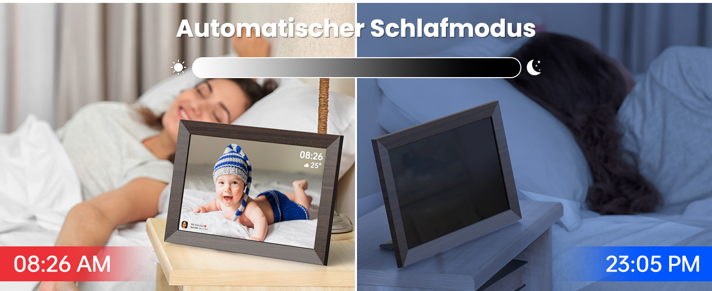 Frameo Цифровий фоторамка WiFi, 10.1 дюйма, HD IPS сенсорний екран, 32 ГБ пам'яті, автоматичне обертання, хмарна підтримка, віддалене завантаження фото та відео