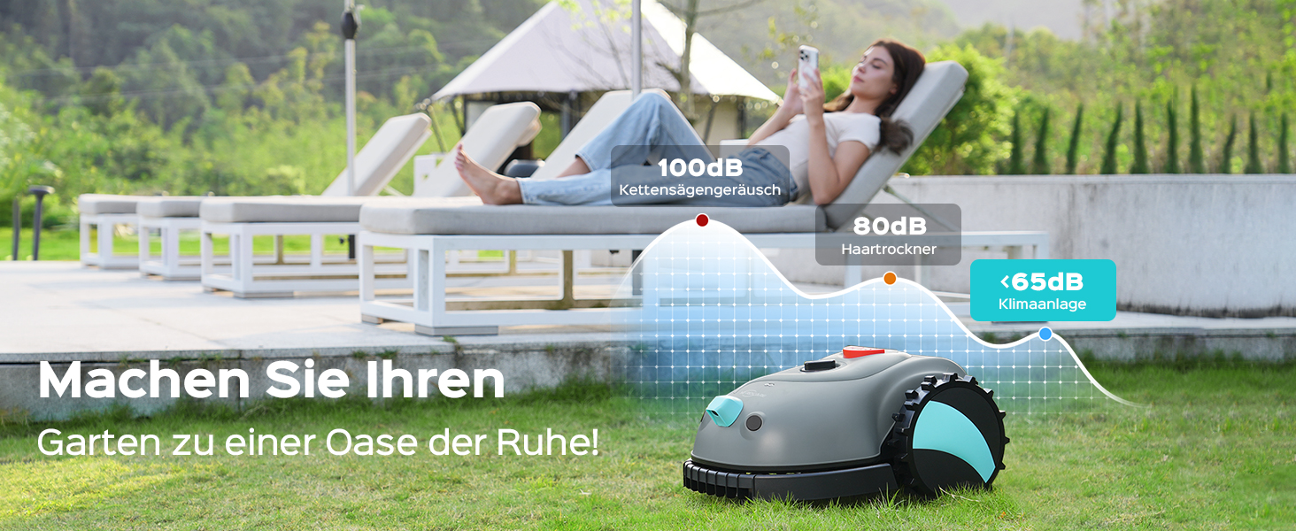 Робот-газонокосилка V100 без обмежувального кабелю з камерою, уникнення перешкод, навігація Vision, акумулятор 4 Ah, 150㎡, запасні леза, спіральне косіння, сірий колір