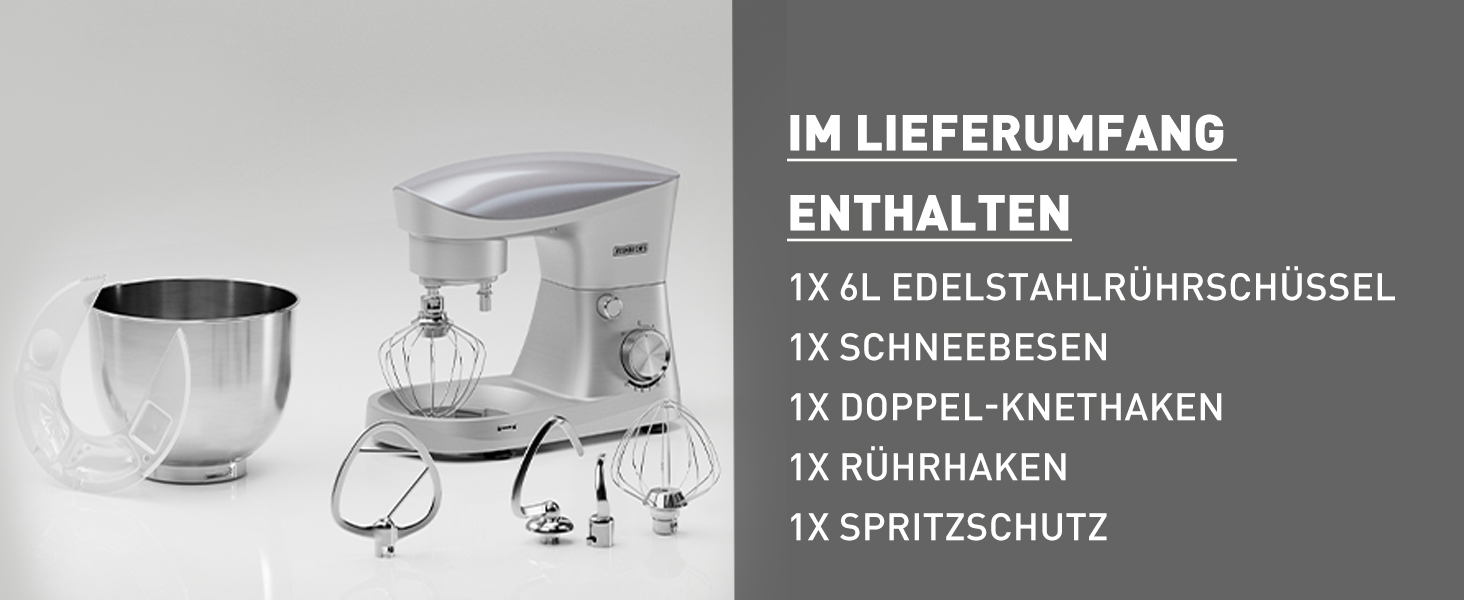 Кухонна машина Heinrich's 1500W з місткою чашею 6L (нержавіюча сталь)