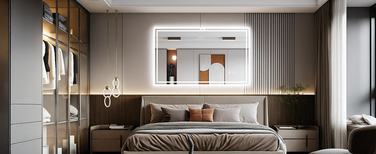 Дзеркало для ванної кімнати Youyijia з підсвічуванням, 70x50 см, з антизапарюючим покриттям, сенсорним вимикачем, 3 кольори світла, регулювання яскравості, 3500K-6500K