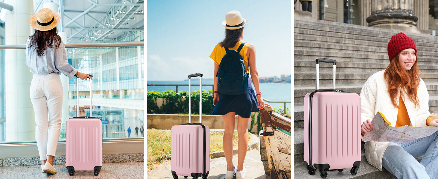 Валіза-тележка KONO 55 см, рожева, ABS, ручна поклажа