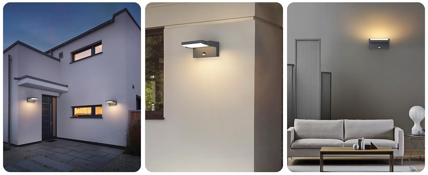 Світильник настінний вуличний Klighten 24W з датчиком руху, антрацит (RAL 7016), 3000K, IP65, 1500 Лм, алюміній