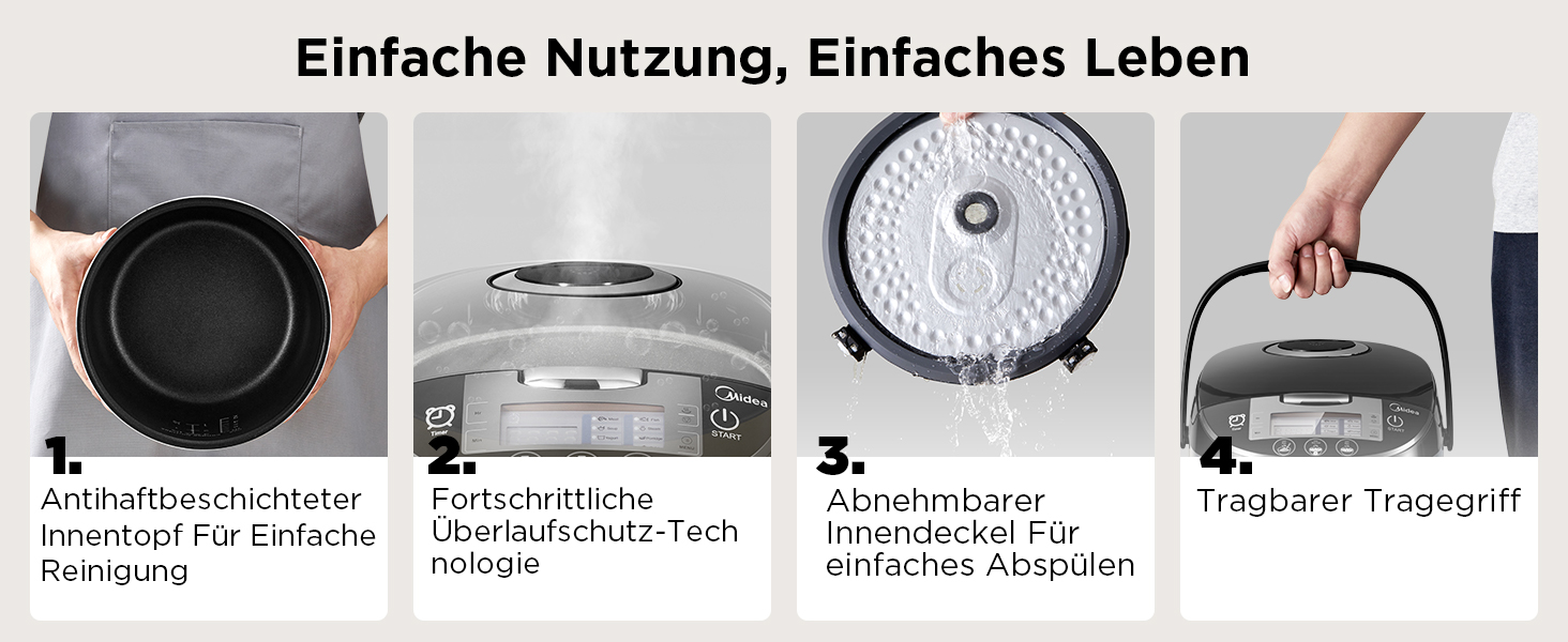 Мультиварка Midea Reiskocher 5 л: 11 програм, рисоварка, супниця, тушкувальник, пароварка, таймер, 24 год підігріву, чорний/сріблястий