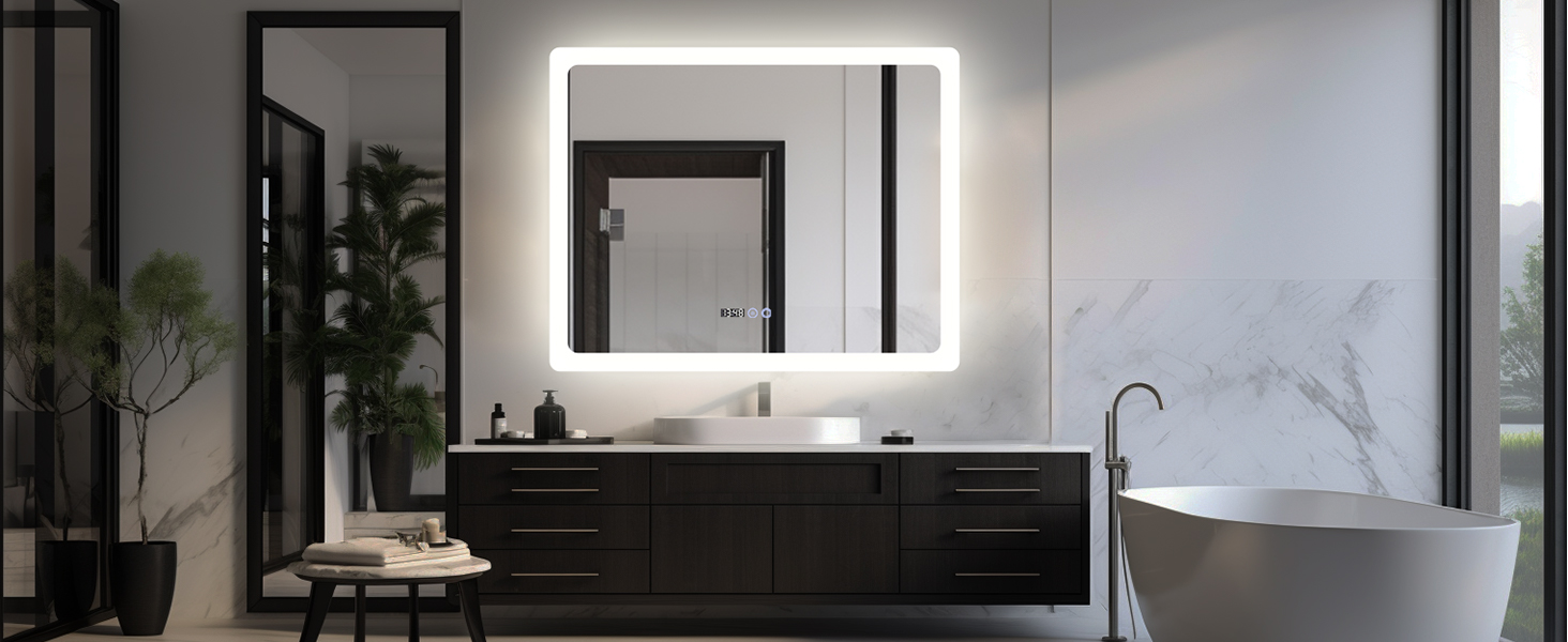 Дзеркало для ванної кімнати YU YUSING з підсвічуванням 80x60 см, LED, 3 кольори світла, регулювання яскравості, антизапар, сенсорне управління, таймер, скло, IP44