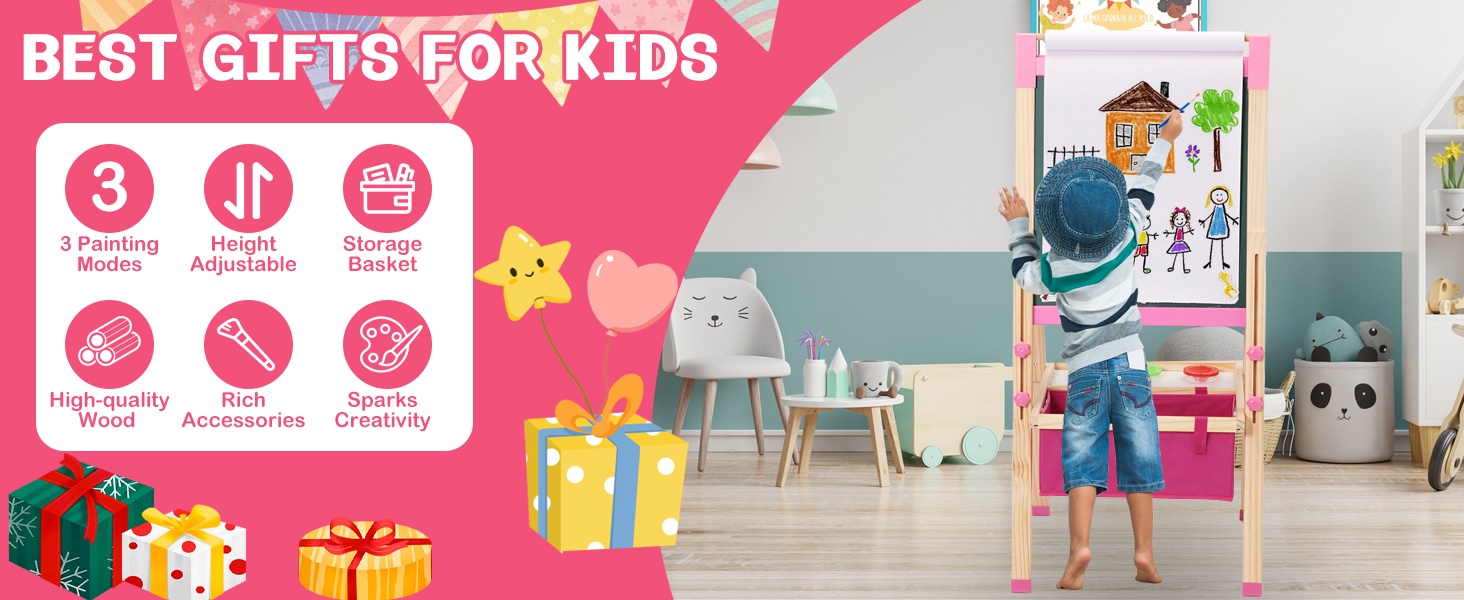 Дитяча мольберт-дошка Maltafel рожевого кольору з сумкою, регульована висота, двосторонній, з рулоном паперу, для дітей від 4 років