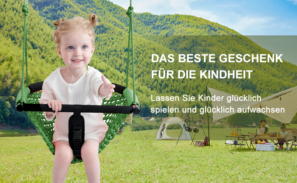 Двомісна гойдалка Nets Tribe 2-в-1 для малюків. Гойдалка для дітей з регульованими мотузками, міцна гойдалка-ігровий набір для дому та саду. (Зелений)