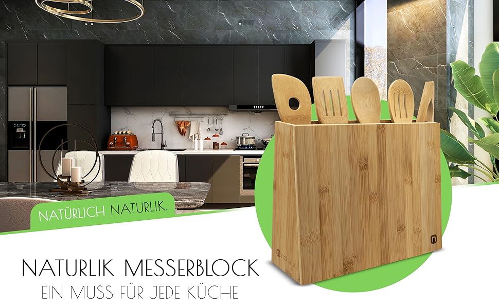 Магнітний блок для ножів + набір кухонних лопаток 5 шт. 2 в 1: Блок для ножів без ножів та тримач для кухонних аксесуарів - бамбуковий магнітний тримач для ножів - магнітний тримач для ножів - органайзер для кухні