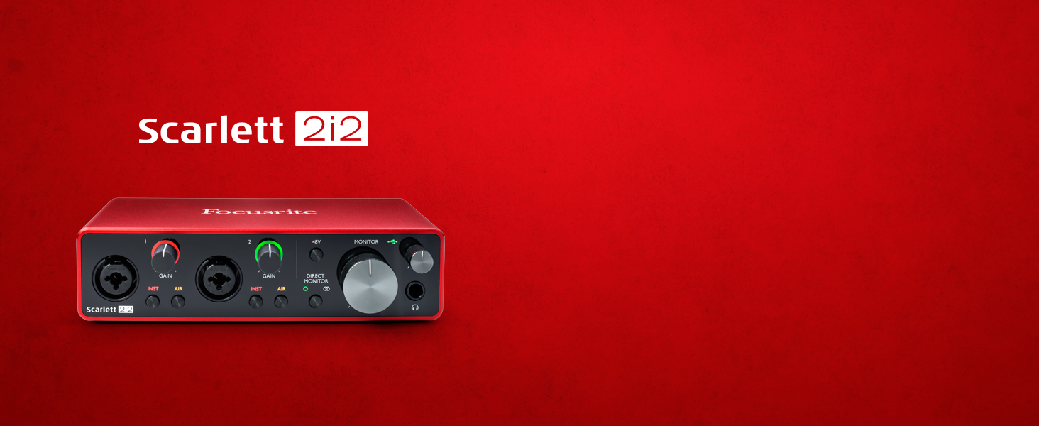Аудіоінтерфейс Focusrite Scarlett 2i2 3-го покоління з USB: комплект для гітаристів, вокалістів та продюсерів. Студійна якість звуку + ПО